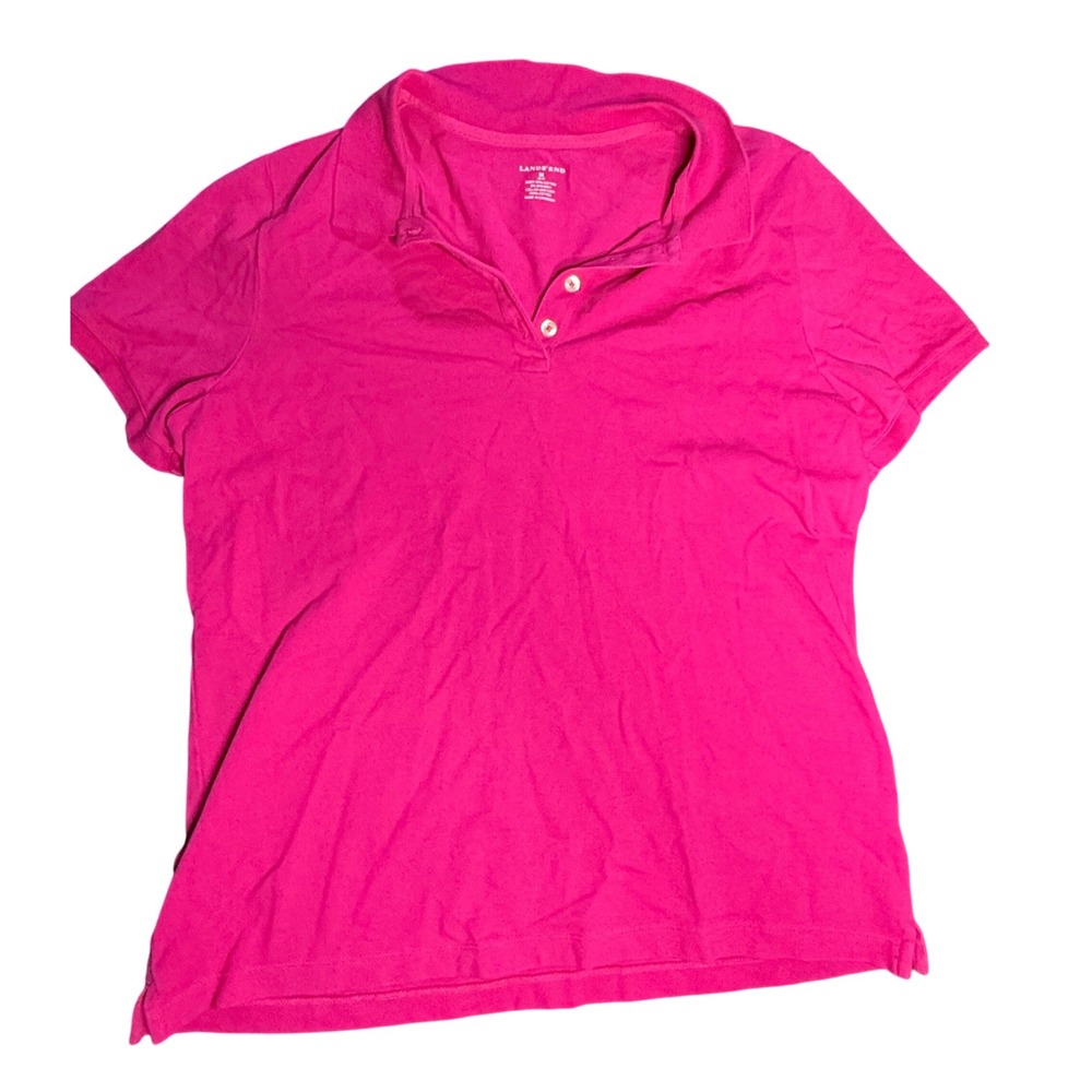 Lands' End Women's Pink Short Sleeve 2 Button Polo Shirt Top